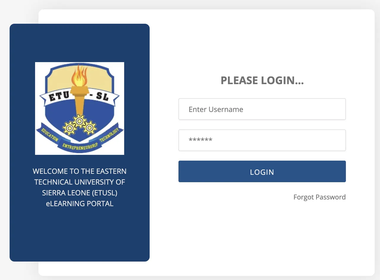 ETUSL Login Page